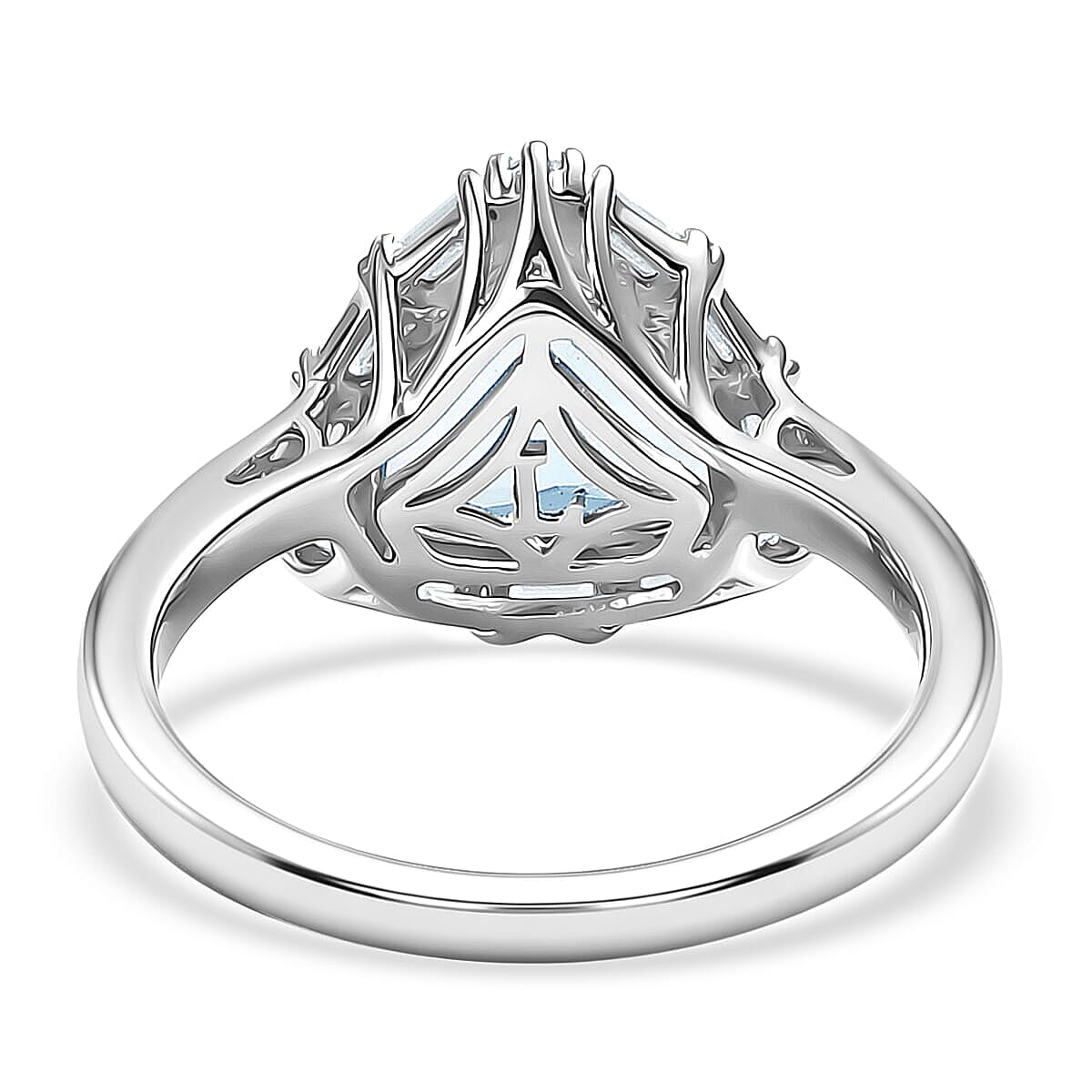 Certified and Appraised AAA Aquamarine and Luxuriant Lab Grown Diamond G-H SI 2.44 ctw Ring in 10K White Gold (Size 5.0) image number 4