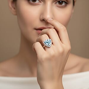 Certified and Appraised 10K White Gold AAA Aquamarine, Luxuriant Lab Grown Diamond (G-H, SI) Ring (Size 7.0) 2.44 ctw