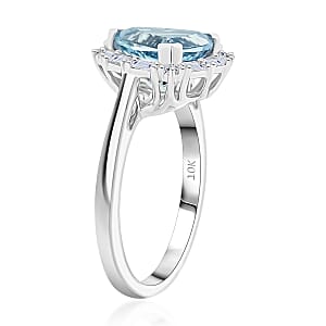 Certified and Appraised 10K White Gold AAA Aquamarine, Luxuriant Lab Grown Diamond (G-H, SI) Ring (Size 7.0) 2.44 ctw