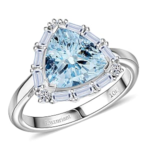 Certified and Appraised 10K White Gold AAA Aquamarine, Luxuriant Lab Grown Diamond (G-H, SI) Ring (Size 8.0) 2.44 ctw
