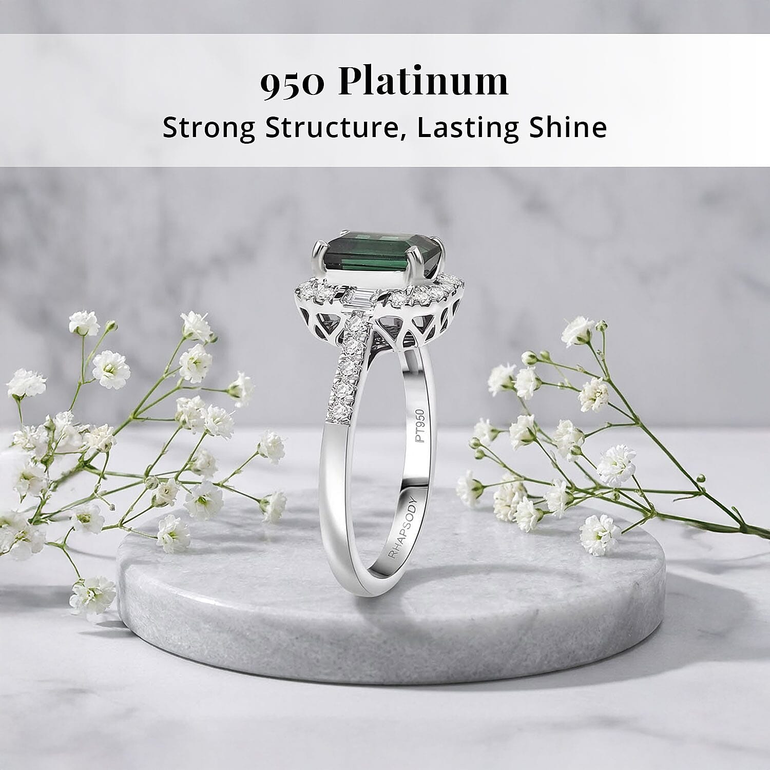 Certified & Appraised Rhapsody AAAA Santa Rosa Tourmaline and Diamond E-F VS 2.50 ctw Ring in 950 Platinum (Size 10.0)