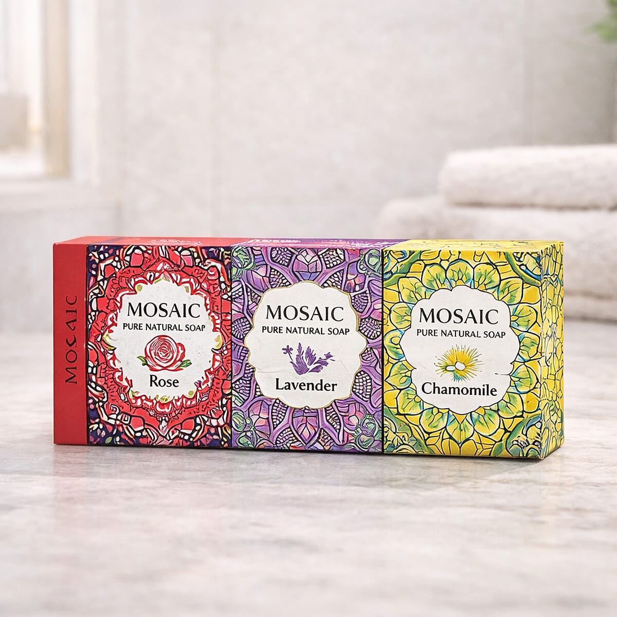 Mosaic Series Set of 3 Pure Natural Soap (3x 4.5oz) Rose, Lavender, Camomile image number 2