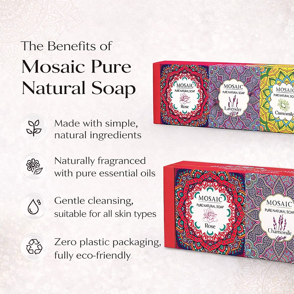 Mosaic Series Set of 3 Pure Natural Soap (3x 4.5oz) Rose, Lavender, Camomile image number 3