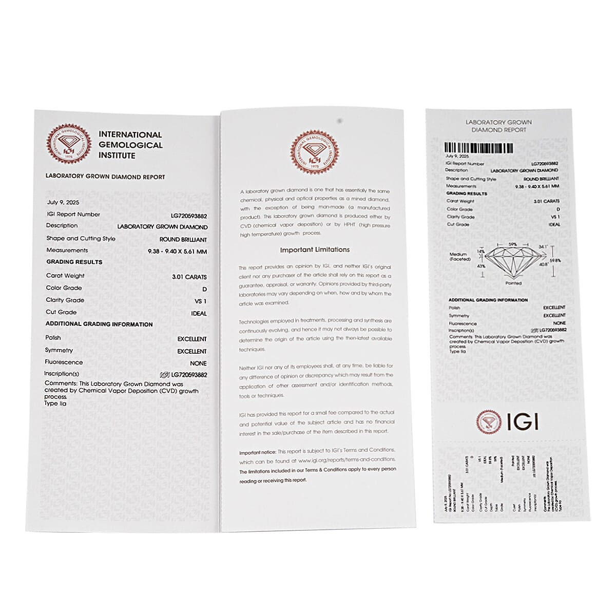 IGI Certified Luxuriant Lab Grown Round Diamond 3.00 ctw