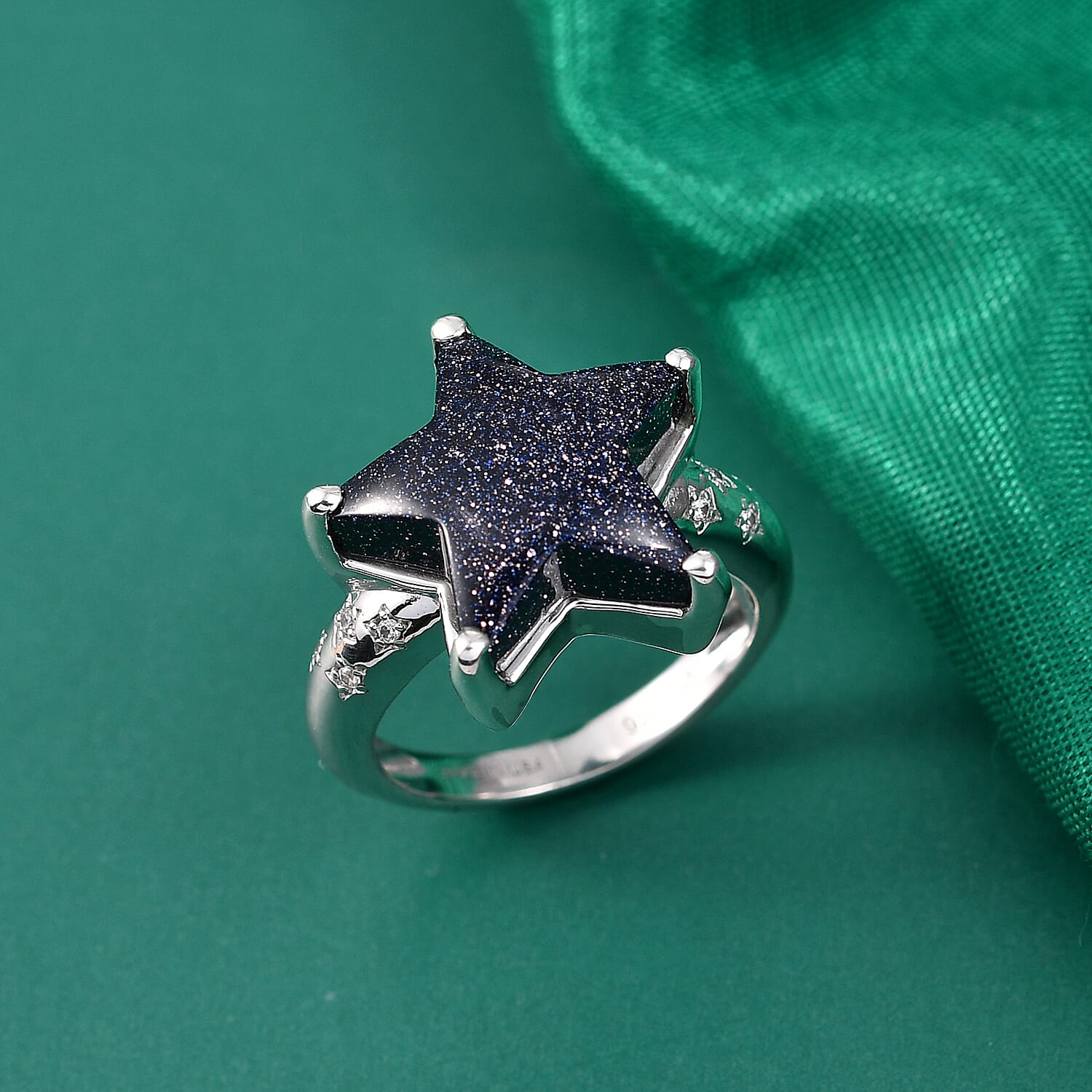 GP Murano Style, White Zircon Star Ring in Rhodium Over Sterling Silver (Size 10.0) 0.10 ctw