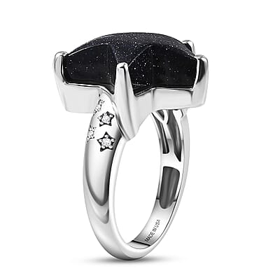 GP Whispers of Murano Style and White Zircon 0.10 ctw Star Ring in Rhodium Over Sterling Silver (Size 7.0)
