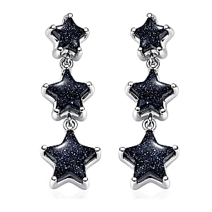 GP Murano Glass Star Earrings in Rhodium Over Sterling Silver
