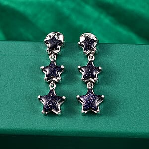 GP Murano Glass Star Earrings in Rhodium Over Sterling Silver