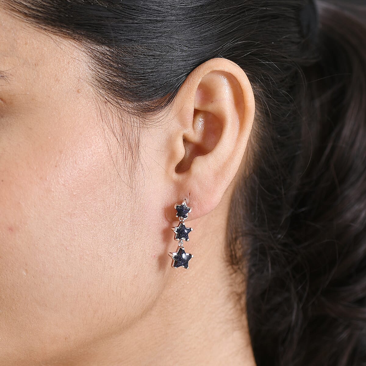 GP Murano Glass Star Earrings in Rhodium Over Sterling Silver image number 2