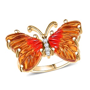 GP Whispers of Murano Style and White Zircon 0.10 ctw Butterfly Ring in 18K Vermeil Yellow Gold Over Sterling Silver (Size 10.0) (Del. in 8-10 Days)