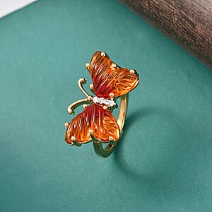GP Whispers of Murano Style and White Zircon 0.10 ctw Butterfly Ring in 18K Vermeil Yellow Gold Over Sterling Silver (Size 10.0) (Del. in 8-10 Days)