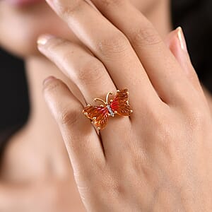 GP Whispers of Murano Style and White Zircon 0.10 ctw Butterfly Ring in 18K Vermeil Yellow Gold Over Sterling Silver (Size 10.0) (Del. in 8-10 Days)