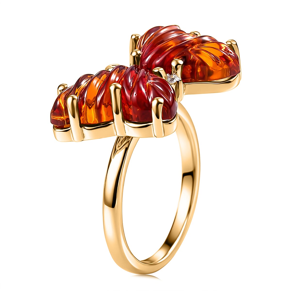 GP Whispers of Murano Style and White Zircon 0.10 ctw Butterfly Ring in 18K Vermeil Yellow Gold Over Sterling Silver (Size 10.0) (Del. in 8-10 Days) image number 4