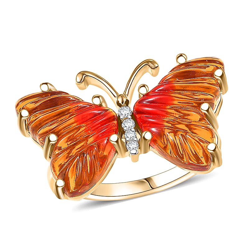 GP Whispers of Murano Style and White Zircon 0.10 ctw Butterfly Ring in 18K Vermeil Yellow Gold Over Sterling Silver (Size 6.0)