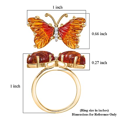 GP Whispers of Murano Style and White Zircon 0.10 ctw Butterfly Ring in 18K Vermeil Yellow Gold Over Sterling Silver (Size 6.0)