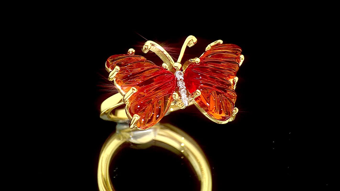 GP Murano Style, White Zircon Ring in 18K Vermeil YG Over Sterling Silver (Size 10.0) 0.10 ctw