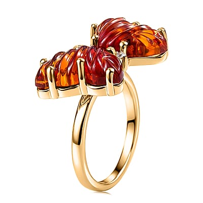 GP Whispers of Murano Style and White Zircon 0.10 ctw Butterfly Ring in 18K Vermeil Yellow Gold Over Sterling Silver (Size 7.0)