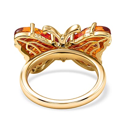 GP Whispers of Murano Style and White Zircon 0.10 ctw Butterfly Ring in 18K Vermeil Yellow Gold Over Sterling Silver (Size 7.0)