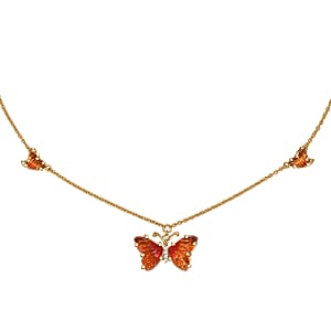 GP Whispers of Murano Style and White Zircon 0.10 ctw Butterfly Necklace in 18K Vermeil Yellow Gold Over Sterling Silver 18-20 Inches