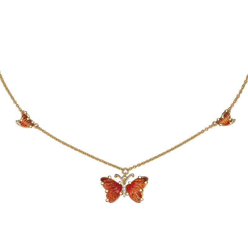 GP Whispers of Murano Style and White Zircon 0.10 ctw Butterfly Necklace in 18K Vermeil Yellow Gold Over Sterling Silver 18-20 Inches