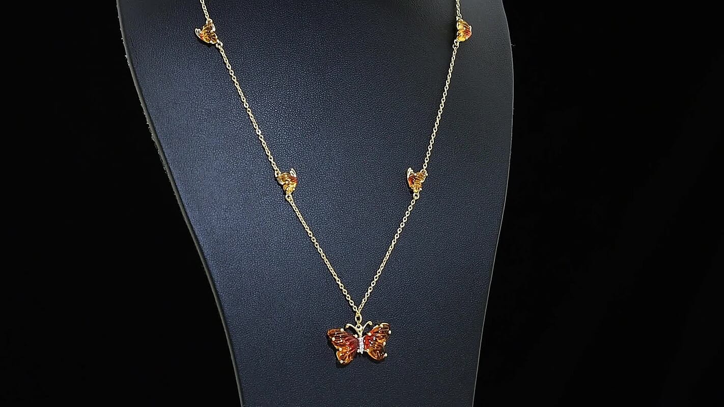 GP Whispers of Murano Style and White Zircon 0.10 ctw Butterfly Necklace in 18K Vermeil Yellow Gold Over Sterling Silver 18-20 Inches