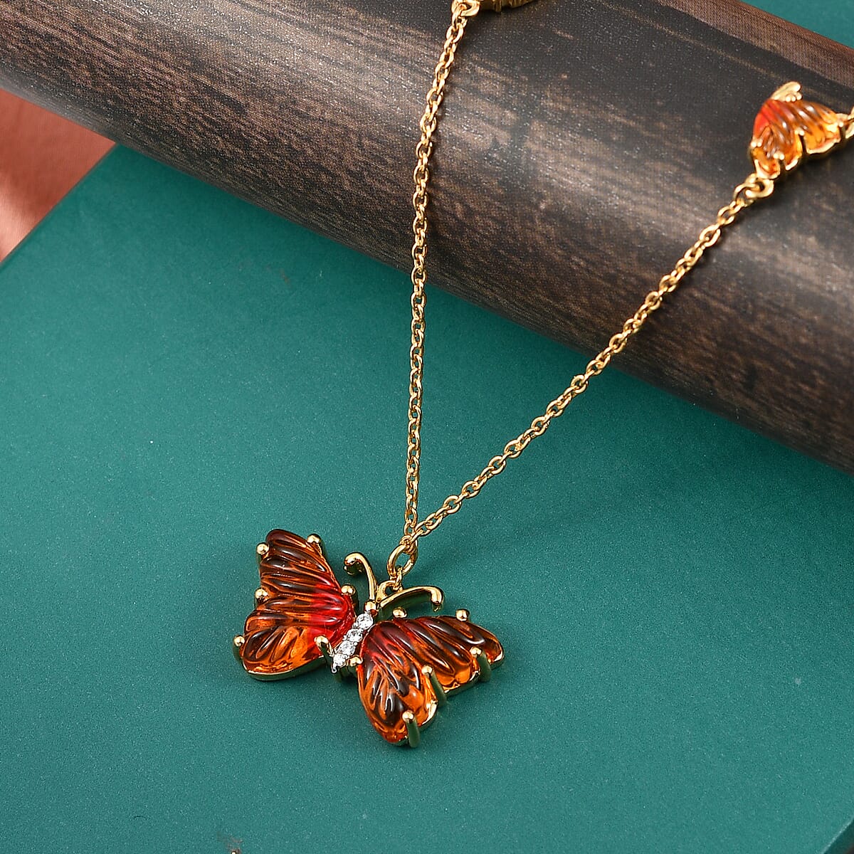 GP Whispers of Murano Style and White Zircon 0.10 ctw Butterfly Necklace in 18K Vermeil Yellow Gold Over Sterling Silver 18-20 Inches image number 1