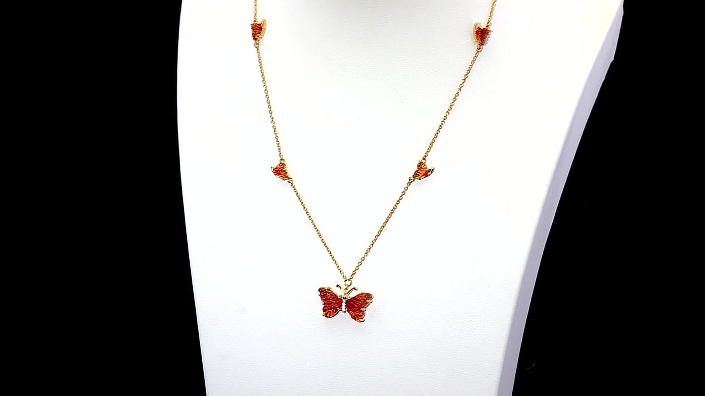 GP Whispers of Murano Style and White Zircon 0.10 ctw Butterfly Necklace in 18K Vermeil Yellow Gold Over Sterling Silver 18-20 Inches