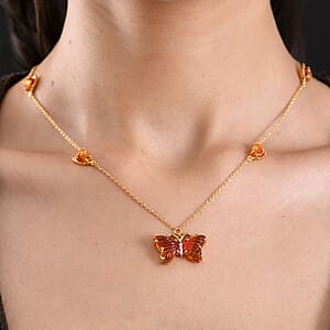 GP Whispers of Murano Style and White Zircon 0.10 ctw Butterfly Necklace in 18K Vermeil Yellow Gold Over Sterling Silver 18-20 Inches