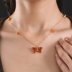 GP Whispers of Murano Style and White Zircon 0.10 ctw Butterfly Necklace in 18K Vermeil Yellow Gold Over Sterling Silver 18-20 Inches