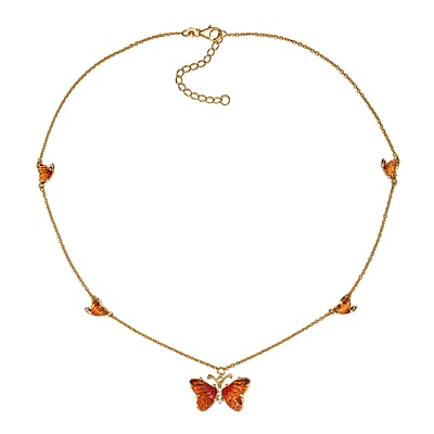 GP Whispers of Murano Style and White Zircon 0.10 ctw Butterfly Necklace in 18K Vermeil Yellow Gold Over Sterling Silver 18-20 Inches