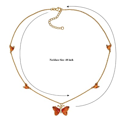 GP Whispers of Murano Style and White Zircon 0.10 ctw Butterfly Necklace in 18K Vermeil Yellow Gold Over Sterling Silver 18-20 Inches