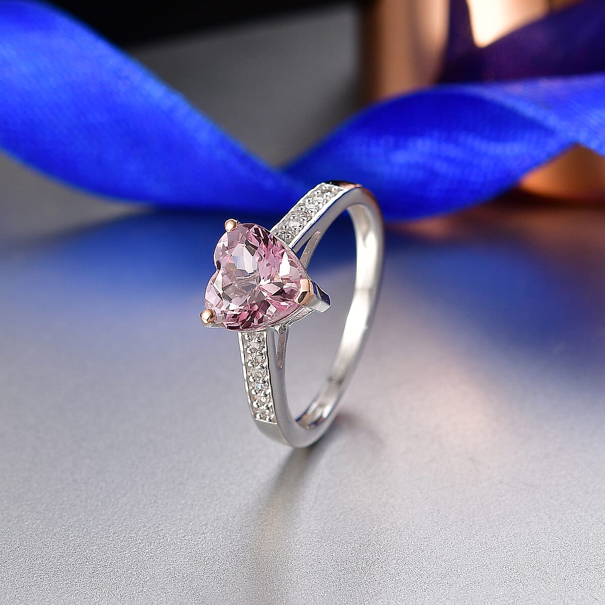 Premium Pink Morganite and Luxuriant Lab Grown Diamond G-H SI 1.70 ctw Forever Blush Heart Ring in 18K Vermeil RG and Rhodium Over Sterling Silver (Size 7.0) image number 1