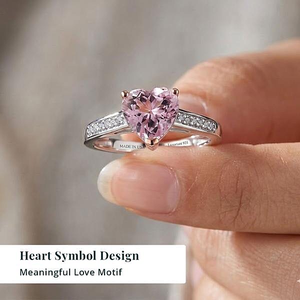 Premium Pink Morganite and Luxuriant Lab Grown Diamond G-H SI 1.70 ctw Forever Blush Heart Ring in 18K Vermeil RG and Rhodium Over Sterling Silver (Size 7.0)