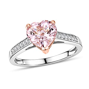 Premium Pink Morganite and Luxuriant Lab Grown Diamond G-H SI 1.70 ctw Forever Blush Heart Ring in 18K Vermeil RG and Rhodium Over Sterling Silver (Size 7.0)