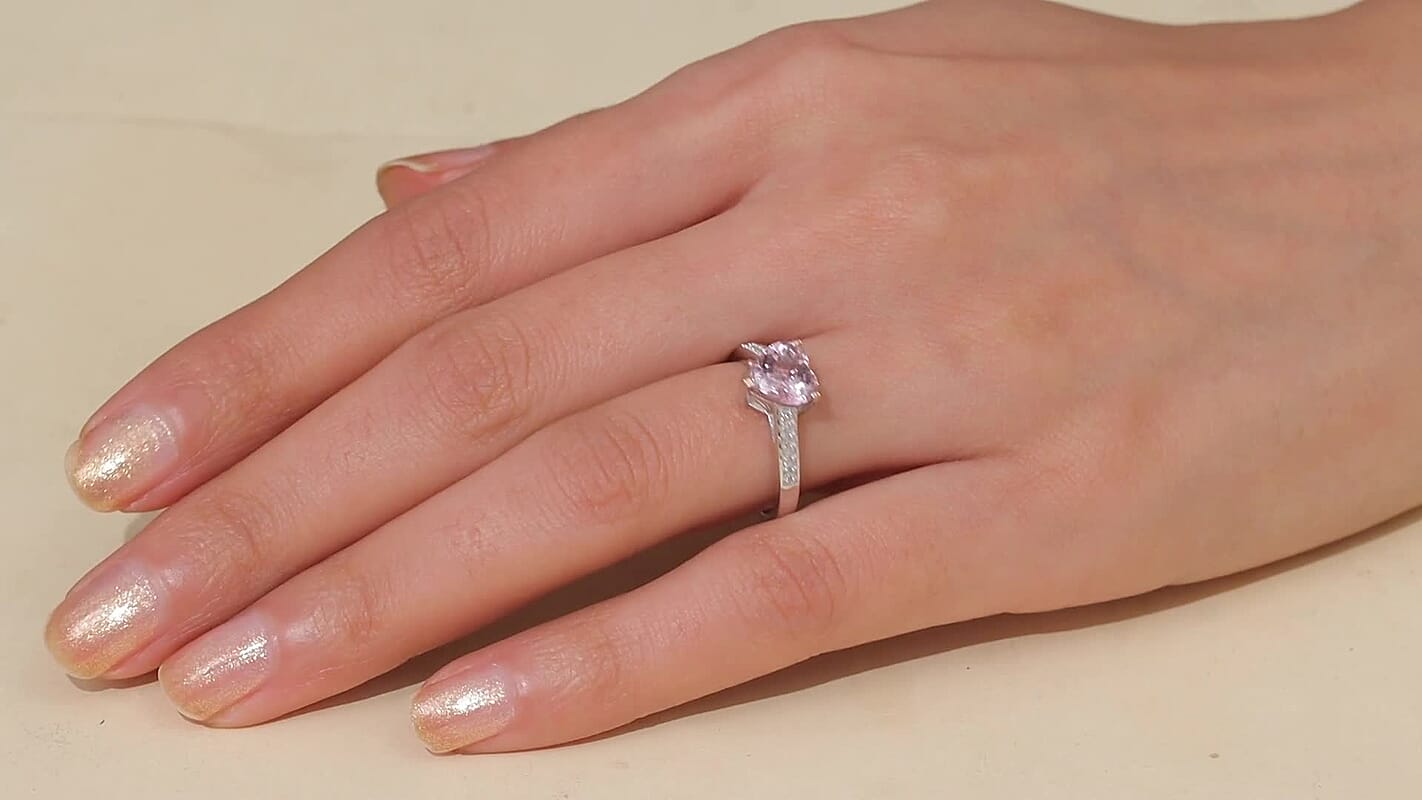 Premium Pink Morganite, Luxuriant Lab Grown Diamond (G-H, SI) Ring in 18K Vermeil RG and Rhodium Over Sterling Silver (Size 10.0) 1.70 ctw