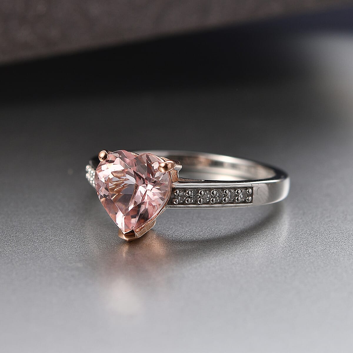 Premium Pink Morganite and Luxuriant Lab Grown Diamond G-H SI 1.70 ctw Forever Blush Heart Ring in 18K Vermeil RG and Rhodium Over Sterling Silver (Size 7.0) image number 1