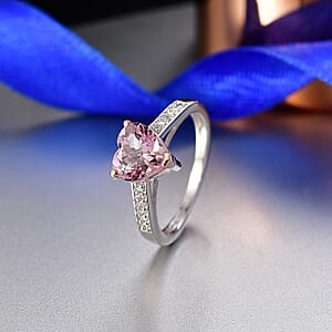 Premium Pink Morganite and Luxuriant Lab Grown Diamond G-H SI 1.70 ctw Forever Blush Heart Ring in 18K Vermeil RG and Rhodium Over Sterling Silver (Size 7.0)