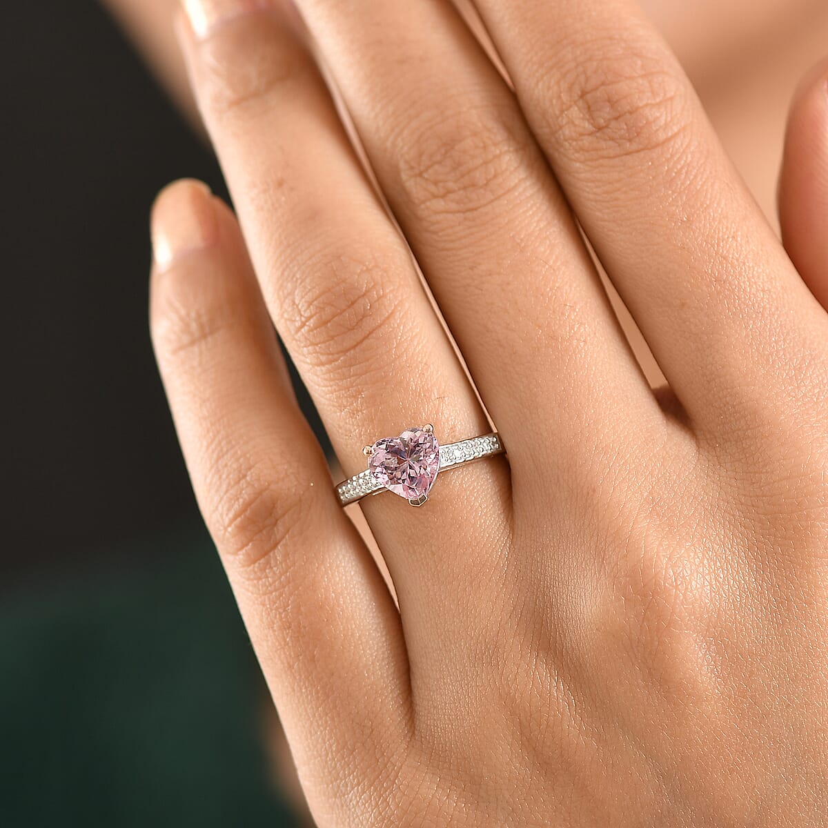 Premium Pink Morganite and Luxuriant Lab Grown Diamond G-H SI 1.70 ctw Forever Blush Heart Ring in 18K Vermeil RG and Rhodium Over Sterling Silver (Size 7.0) image number 2