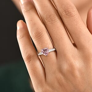 Premium Pink Morganite and Luxuriant Lab Grown Diamond G-H SI 1.70 ctw Forever Blush Heart Ring in 18K Vermeil RG and Rhodium Over Sterling Silver (Size 7.0)