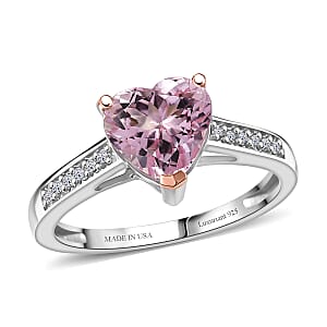 Premium Pink Morganite and Luxuriant Lab Grown Diamond G-H SI 1.70 ctw Forever Blush Heart Ring in 18K Vermeil RG and Rhodium Over Sterling Silver (Size 7.0)
