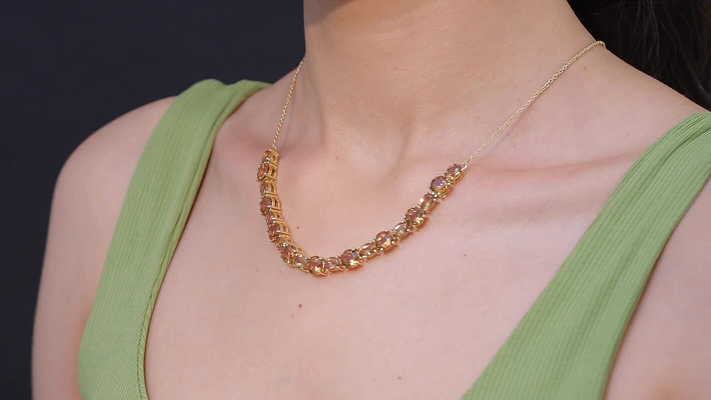 EverTrue Autumn Alexite 19.00 ctw Necklace in 18K YG Plated with ION Plated YG Stainless Steel 18-20 Inches