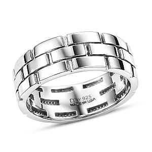 D'Joy Band Men's Ring in Rhodium Over Sterling Silver (Size 10.0) 6.85 Grams