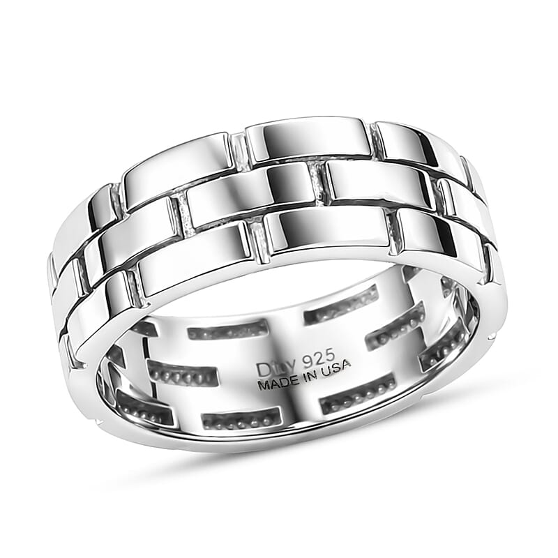 D'Joy Band Men's Ring in Rhodium Over Sterling Silver (Size 10.0) 6.85 Grams