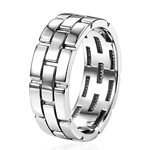 D'Joy Band Men's Ring in Rhodium Over Sterling Silver (Size 10.0) 6.85 Grams