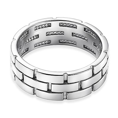 D'Joy Band Men's Ring in Rhodium Over Sterling Silver (Size 10.0) 6.85 Grams