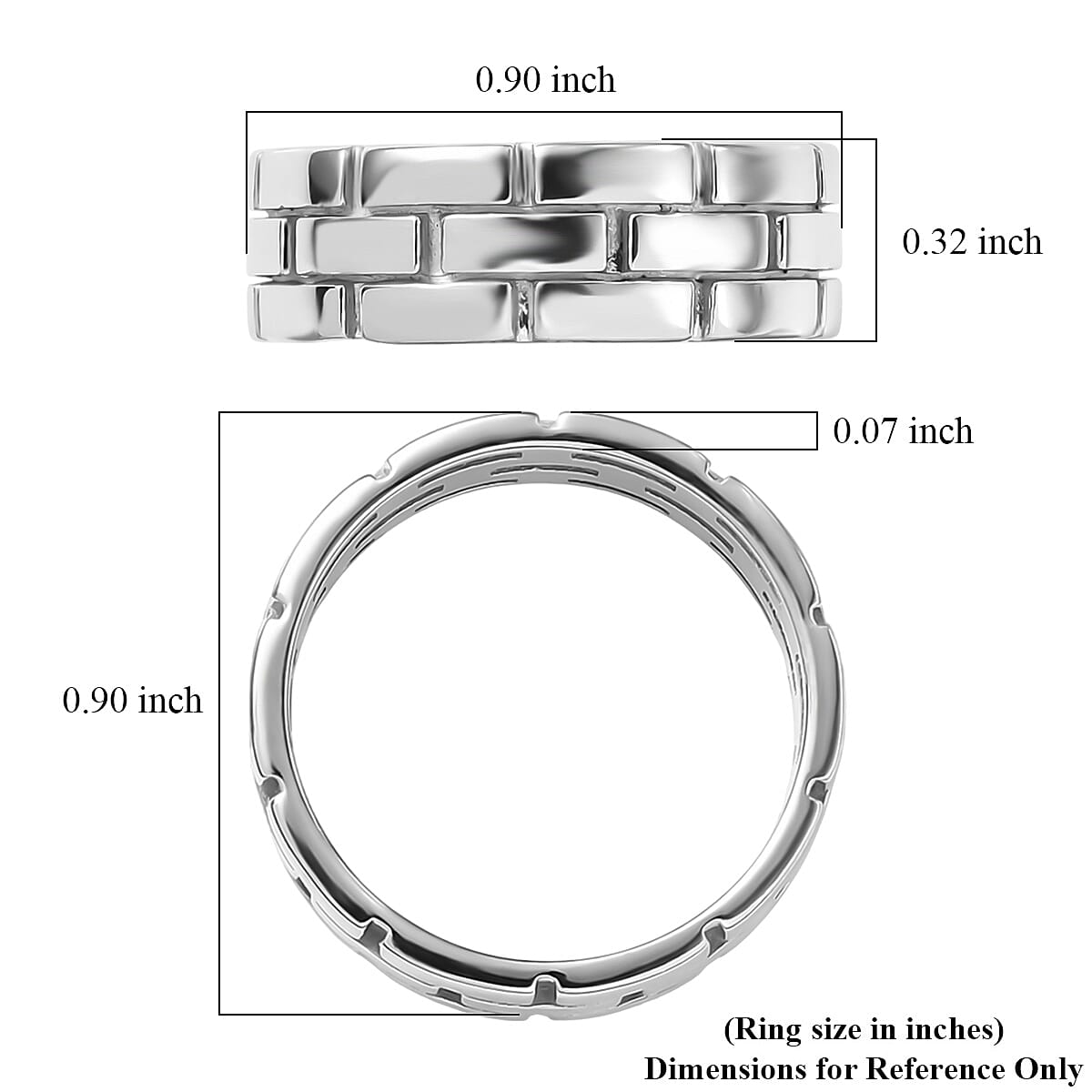 D'Joy Band Men's Ring in Rhodium Over Sterling Silver (Size 10.0) 6.85 Grams image number 5