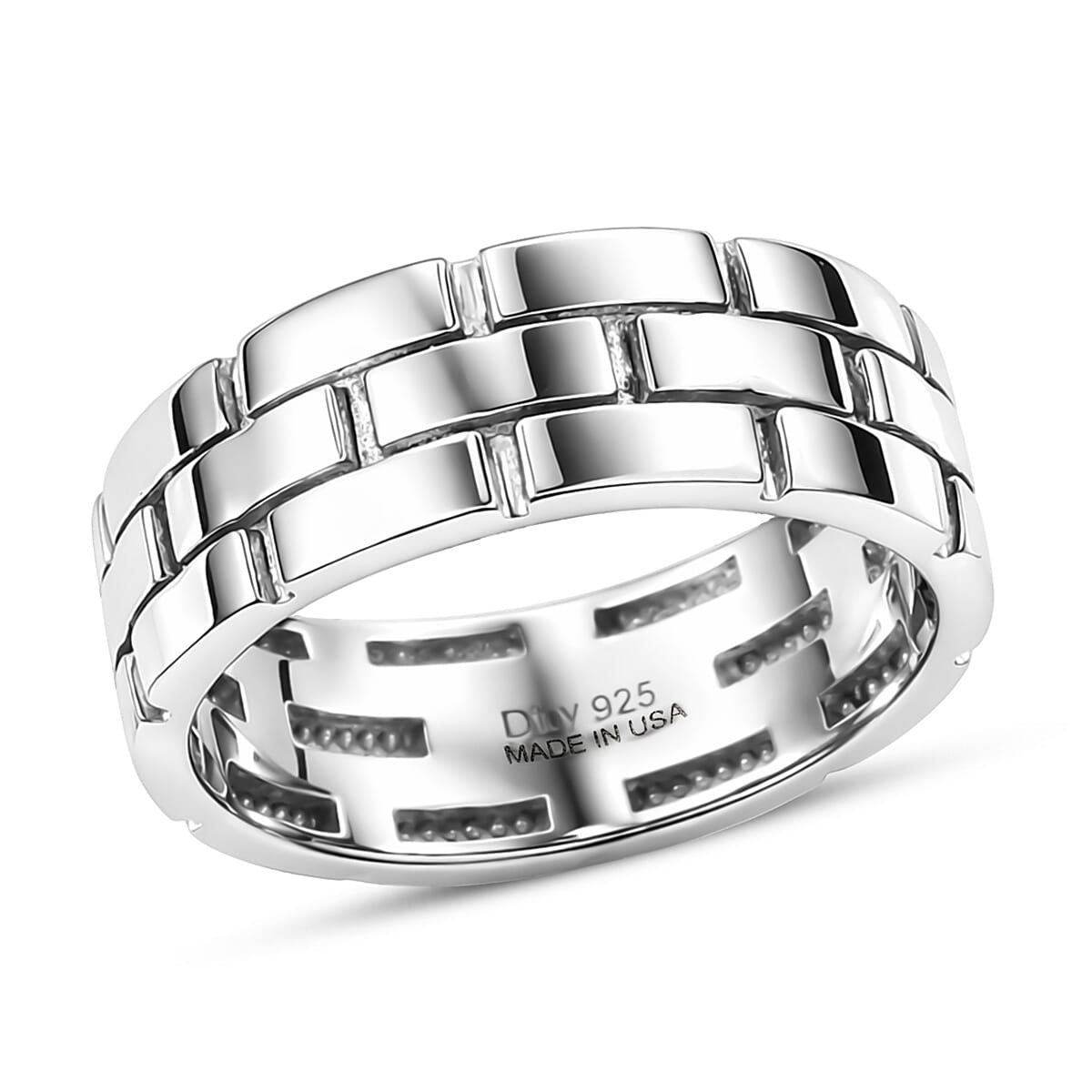 D'Joy Rhodium Over Sterling Silver Band Men's Ring (Size 10.0) (6.85 g)