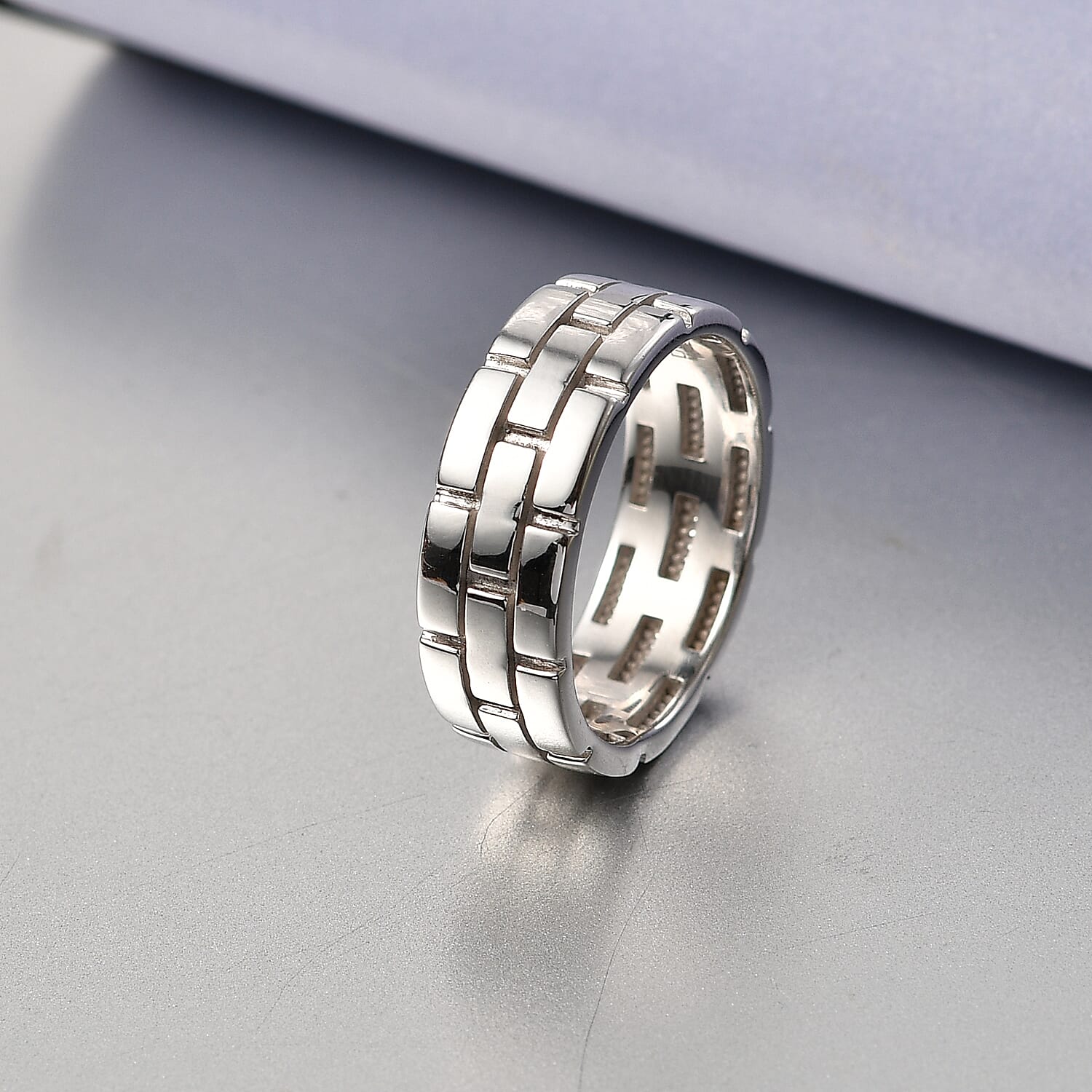 D'Joy Band Men's Ring in Rhodium Over Sterling Silver (Size 13.0) 6.85 Grams