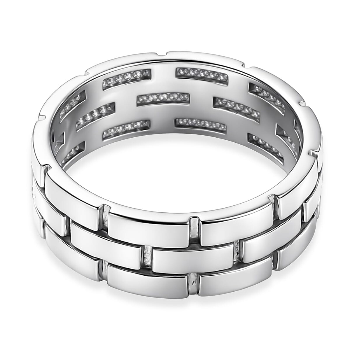 D'Joy Band Men's Ring in Rhodium Over Sterling Silver (Size 13.0) 6.85 Grams