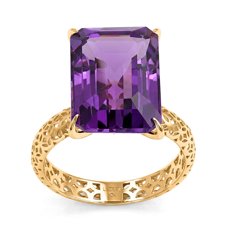 Mirage Collection Premium Lusaka Amethyst 7.25 ctw Solitaire Ring in 10K Yellow Gold (Size 6.0)